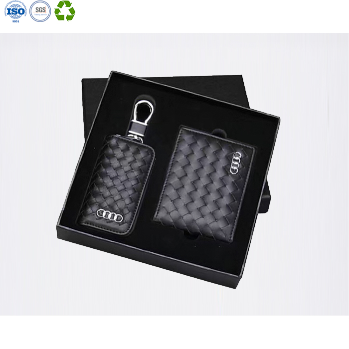Promotional Gifts Genuine Leather Card Holder Key Case Sets with Gift Box