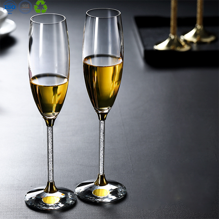 2 Pieces Set Full of Rhinestone Stem Crystal Champagne Flutes for Wedding Party Gifts