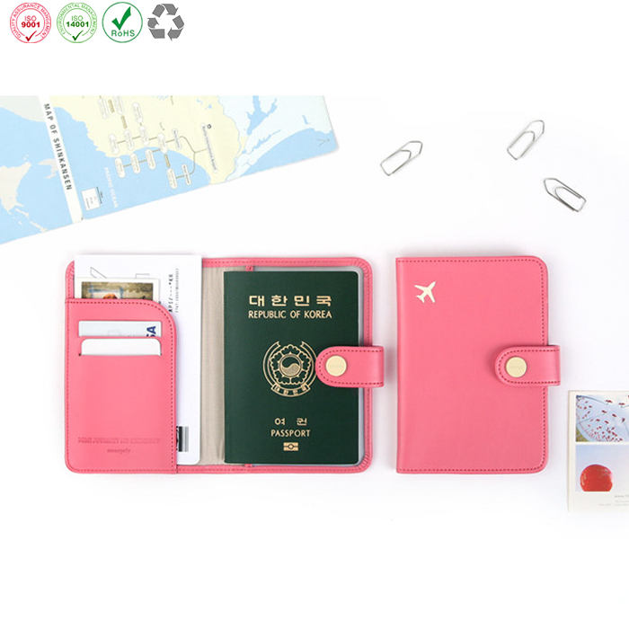 Travel Passport Holder Card Leather Cover Case with Snap Button Closure