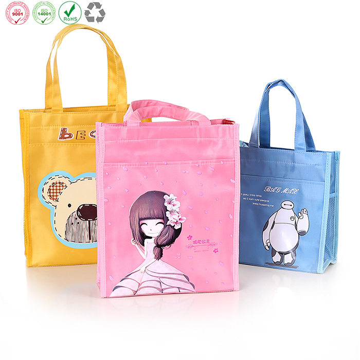 cute cartoon polyester tote bag, students packing bags