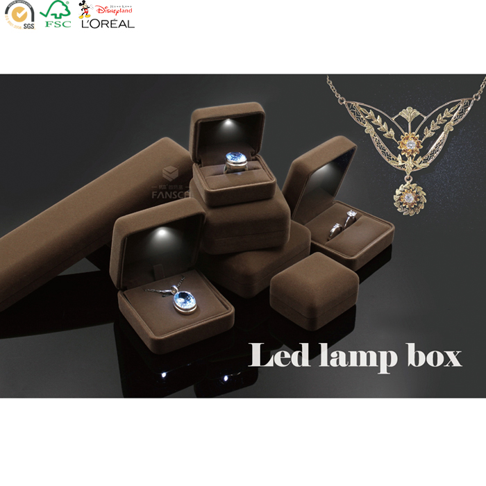 Velvet jewellery box with led light jewelry ring holder earrings gift boxes